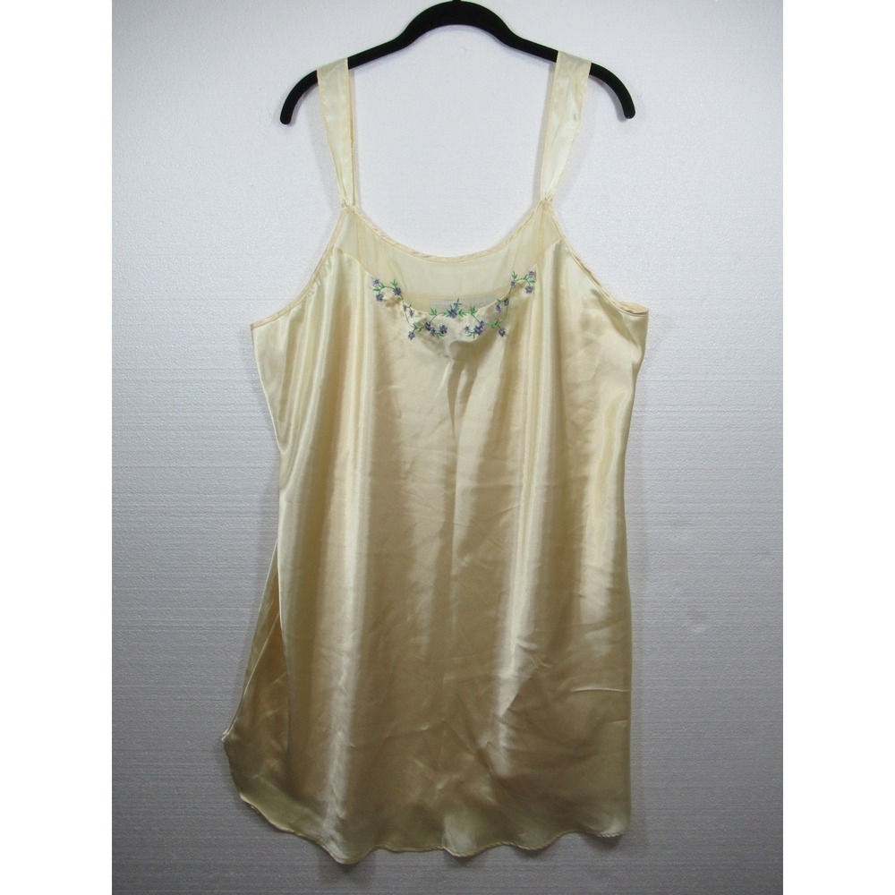 Jaclyn Smith Embroidered Satin Chemise Nightgown Plus Size 2X Yellow Slip